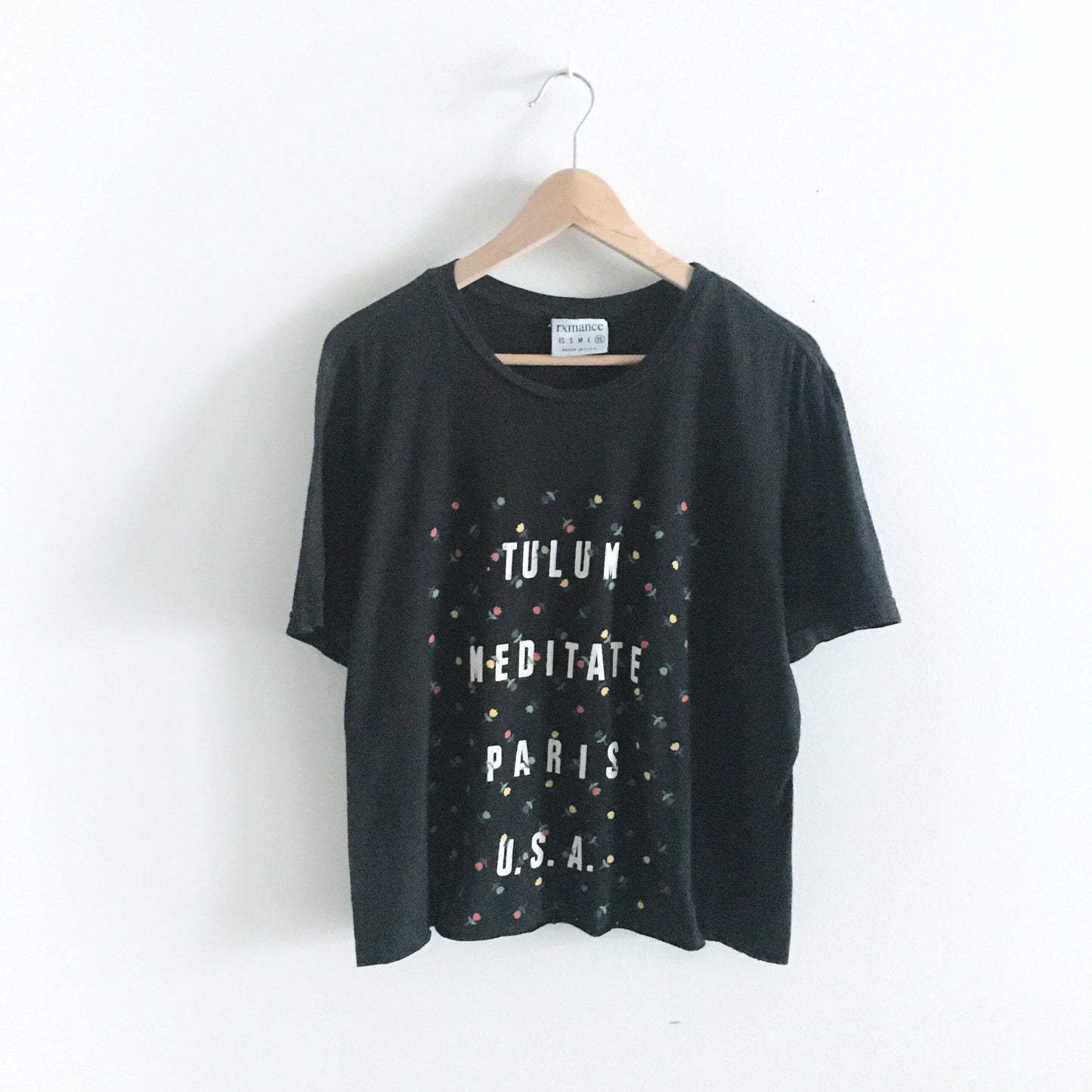 RXMANCE black flowers crop tee - size xl