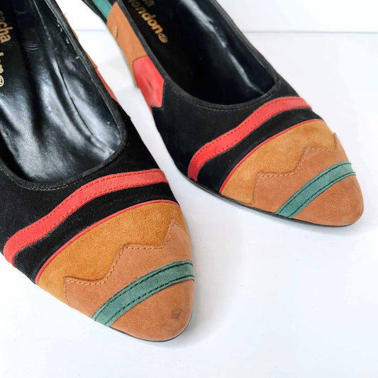 vintage sacha london suede pattern cut out heel pumps - size 7