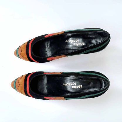 vintage sacha london suede pattern cut out heel pumps - size 7