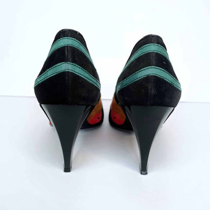 vintage sacha london suede pattern cut out heel pumps - size 7