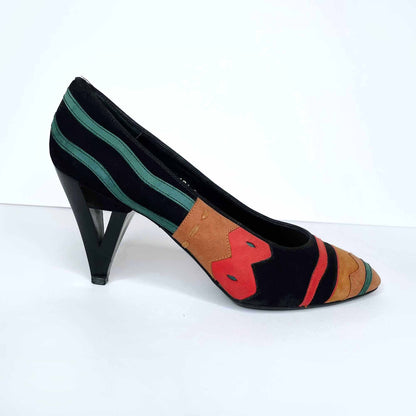 vintage sacha london suede pattern cut out heel pumps - size 7