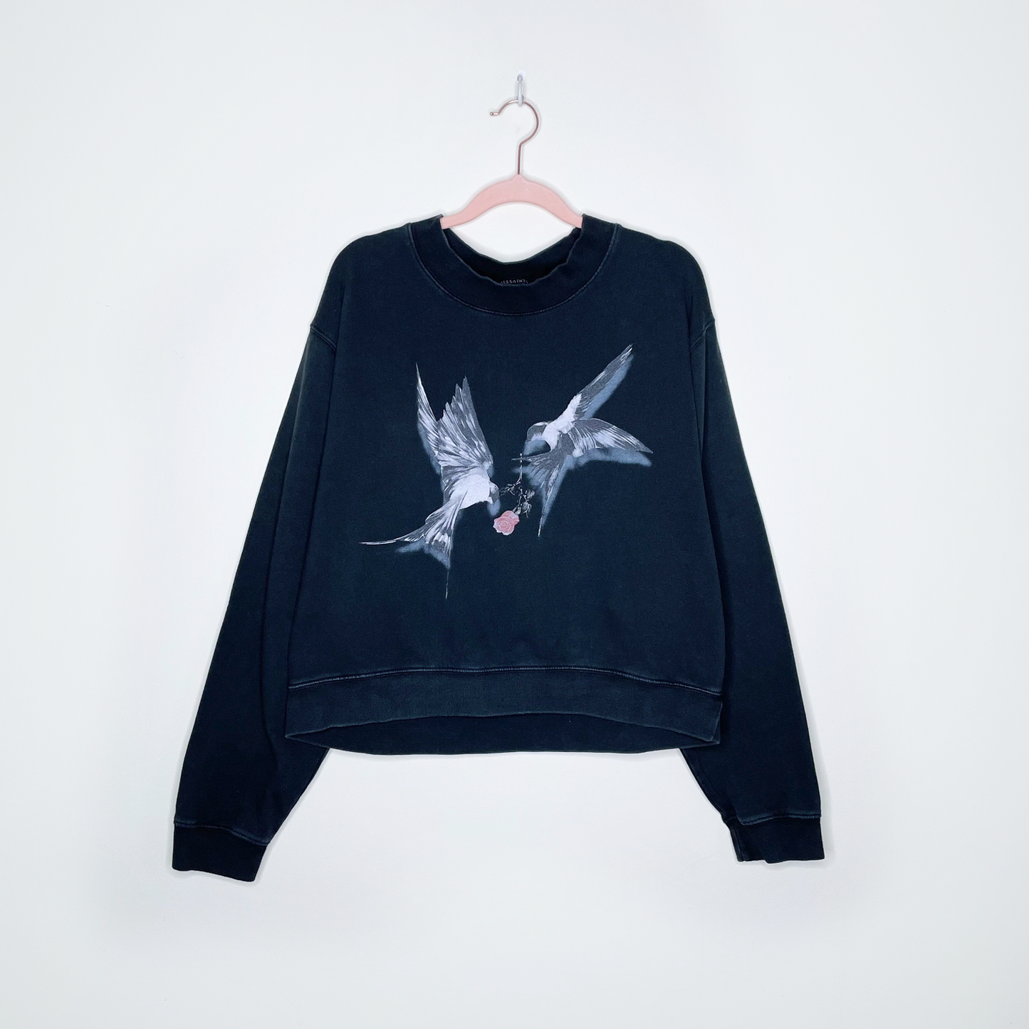 all saints lovers tie hummingbirds graphic boxy sweatshirt - size medium
