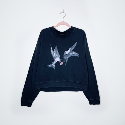 all saints lovers tie hummingbirds graphic boxy sweatshirt - size medium