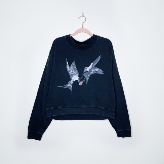 all saints lovers tie hummingbirds graphic boxy sweatshirt - size medium