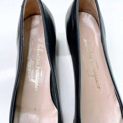 salvatore ferragamo black leather buckle day heel - size 8