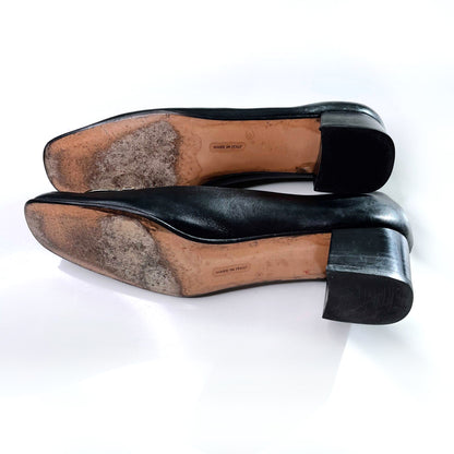 salvatore ferragamo black leather buckle day heel - size 8