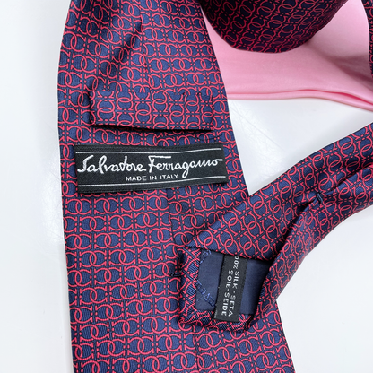 vintage salvatore ferragamo blue red silk horseshoe tie and pocket square