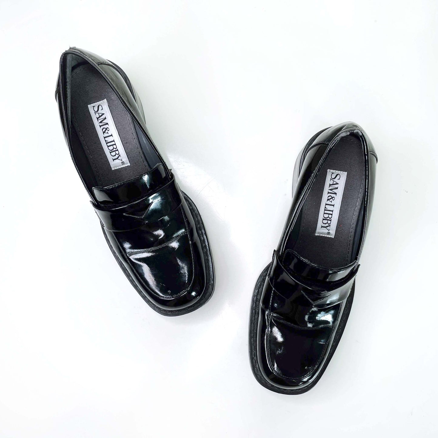vintage 90s sam & libby black patent chunky loafers - size 6