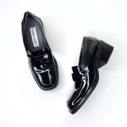 vintage 90s sam & libby black patent chunky loafers - size 6