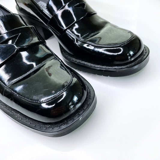 vintage 90s sam & libby black patent chunky loafers - size 6
