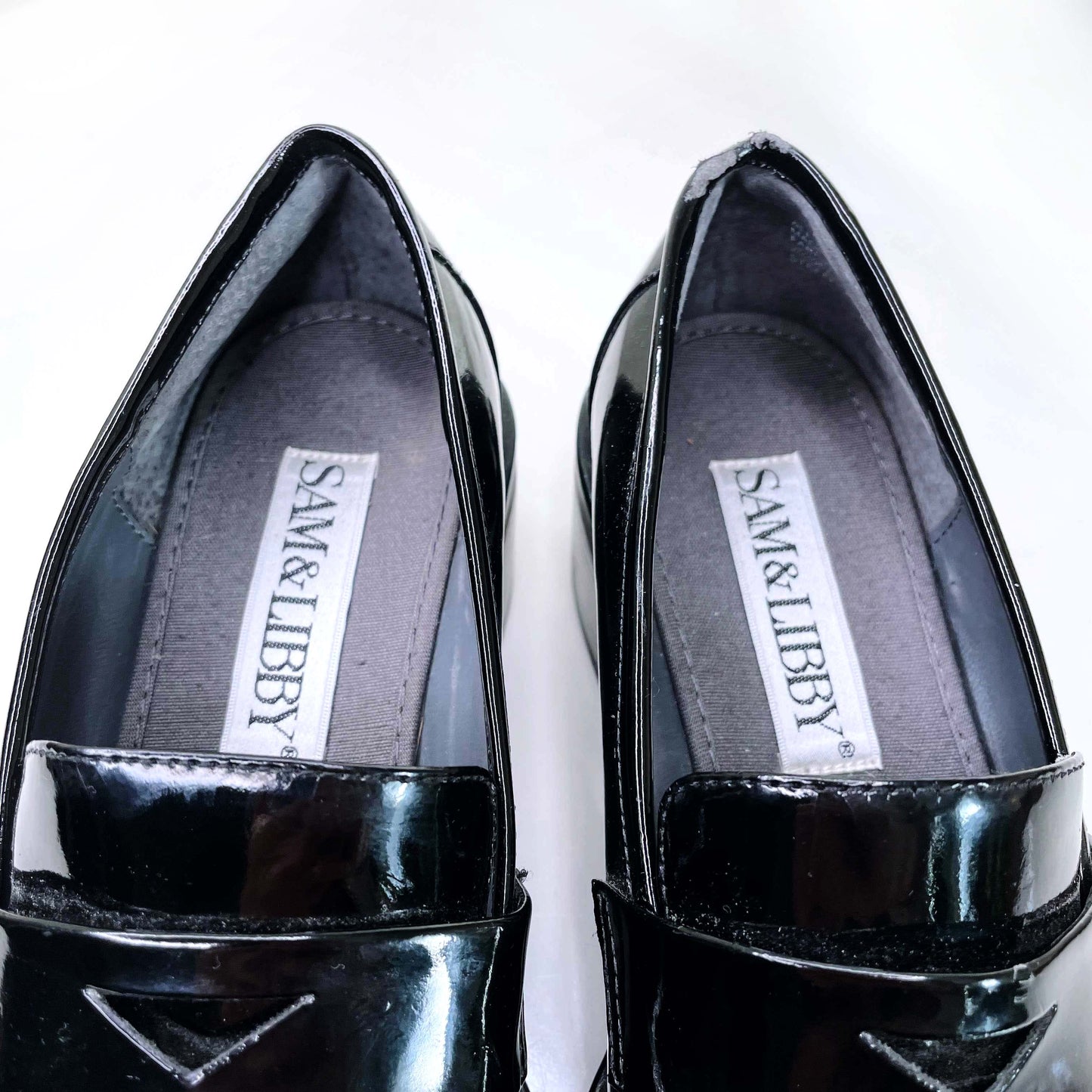 vintage 90s sam & libby black patent chunky loafers - size 6