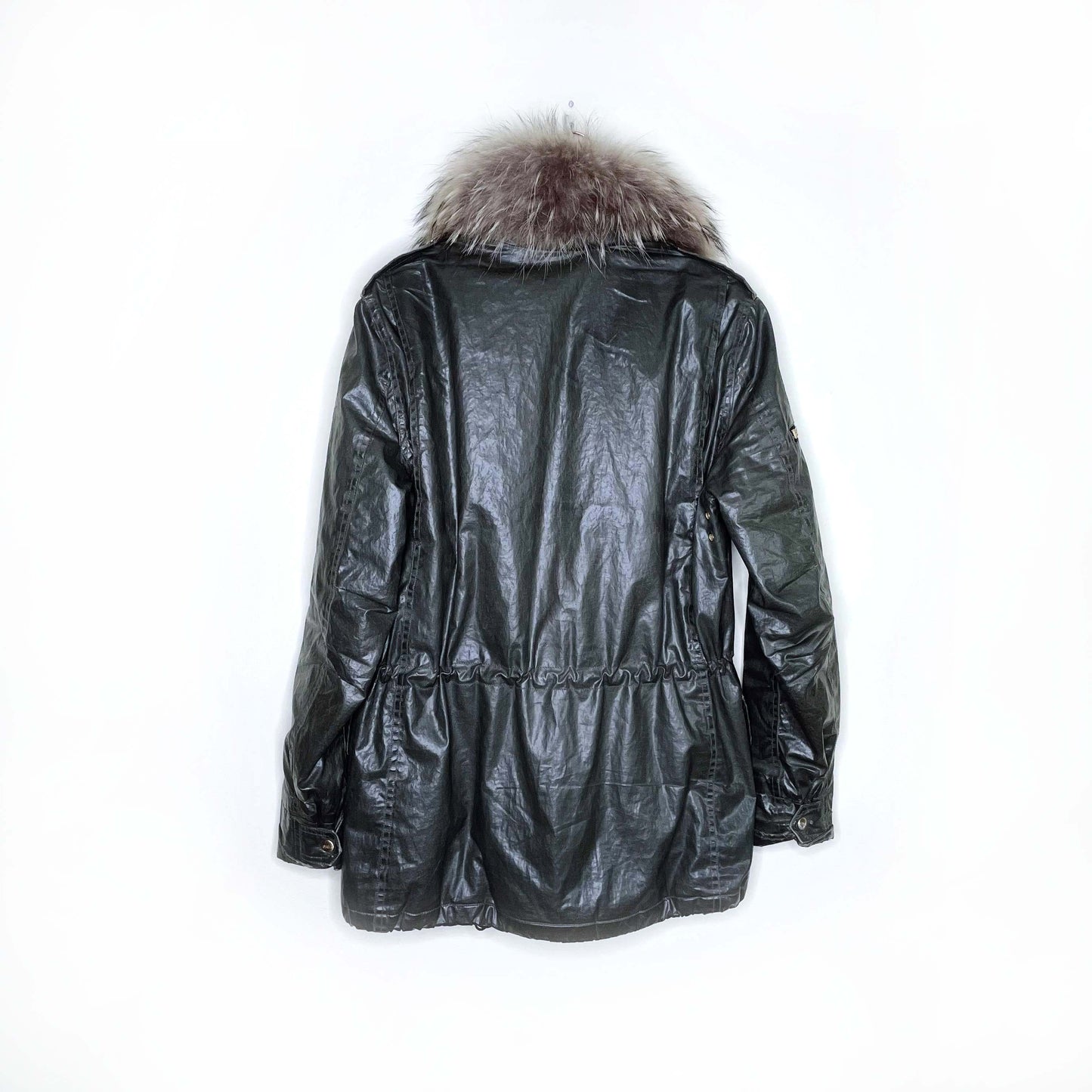 SAM. hudson waxed cotton anorak parka with fur hood - size large