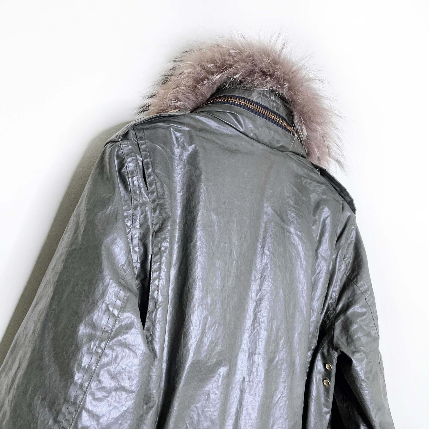 SAM. hudson waxed cotton anorak parka with fur hood - size large