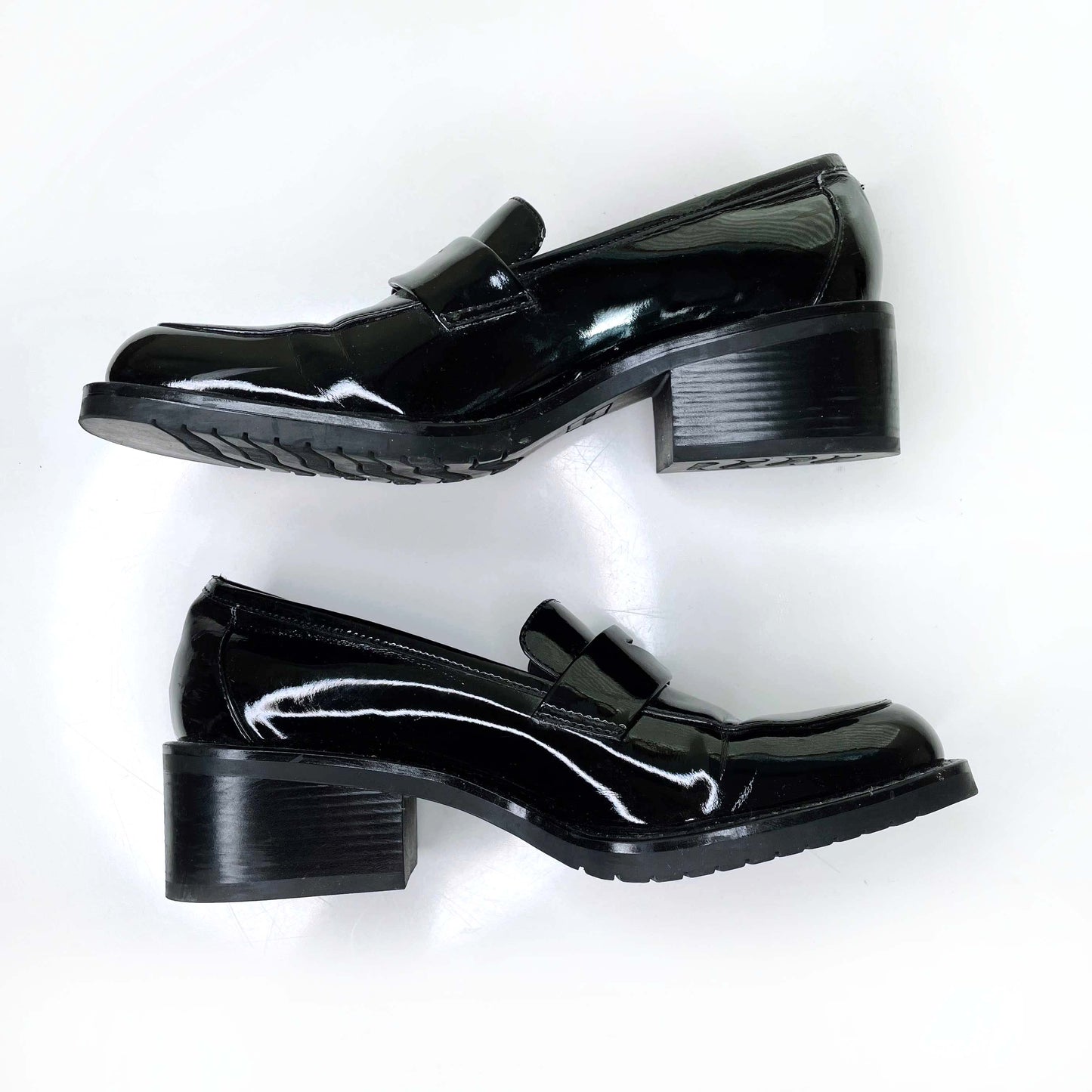 vintage 90s sam & libby black patent chunky loafers - size 6