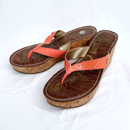 sam edelman romy coral cork wedge thong sandal - size 7