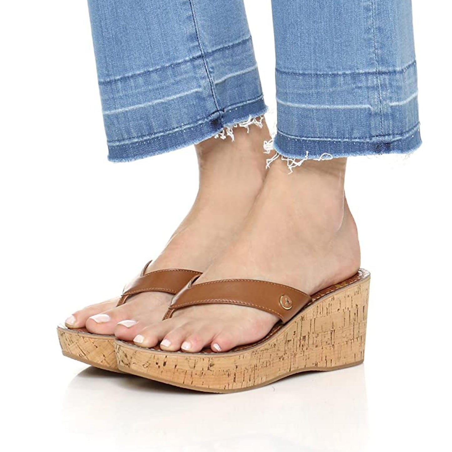 sam edelman romy coral cork wedge thong sandal - size 7