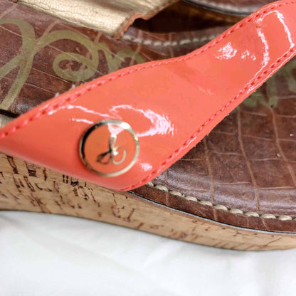 sam edelman romy coral cork wedge thong sandal - size 7