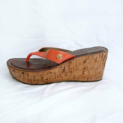sam edelman romy coral cork wedge thong sandal - size 7