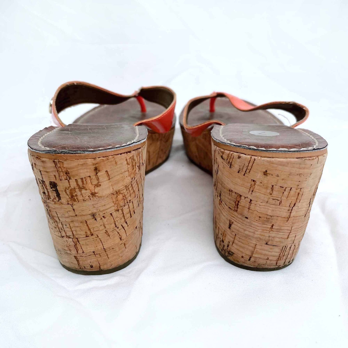 sam edelman romy coral cork wedge thong sandal - size 7