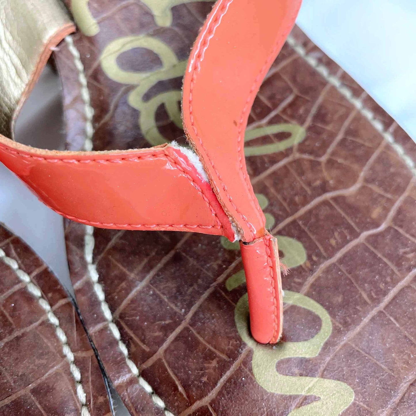 sam edelman romy coral cork wedge thong sandal - size 7