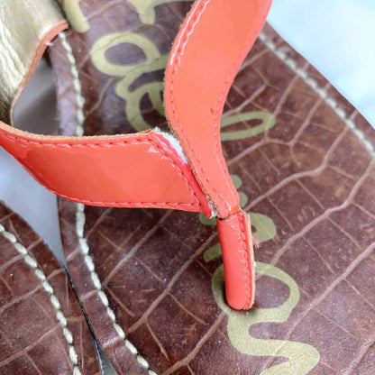 sam edelman romy coral cork wedge thong sandal - size 7