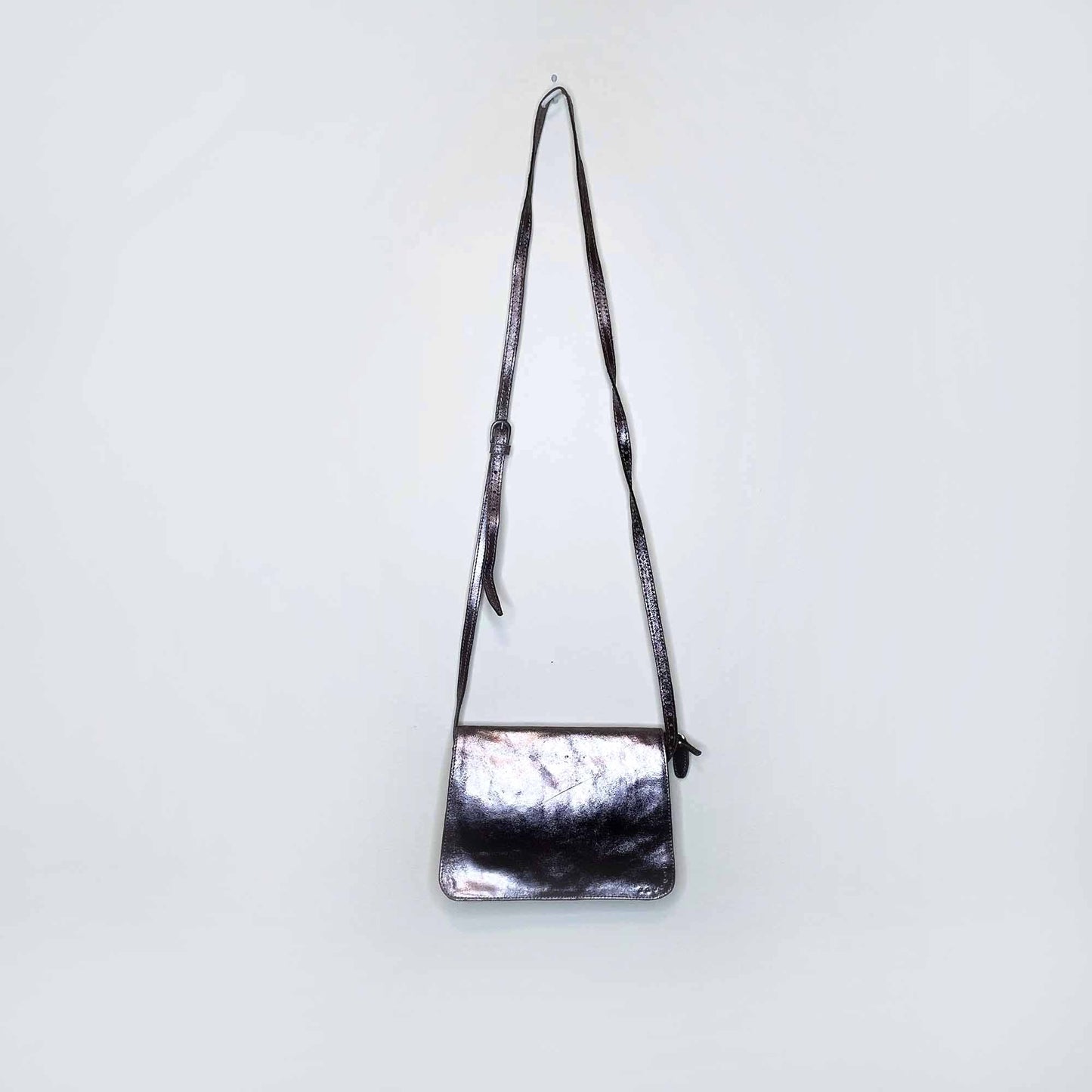 sandwich metallic leather crossbody