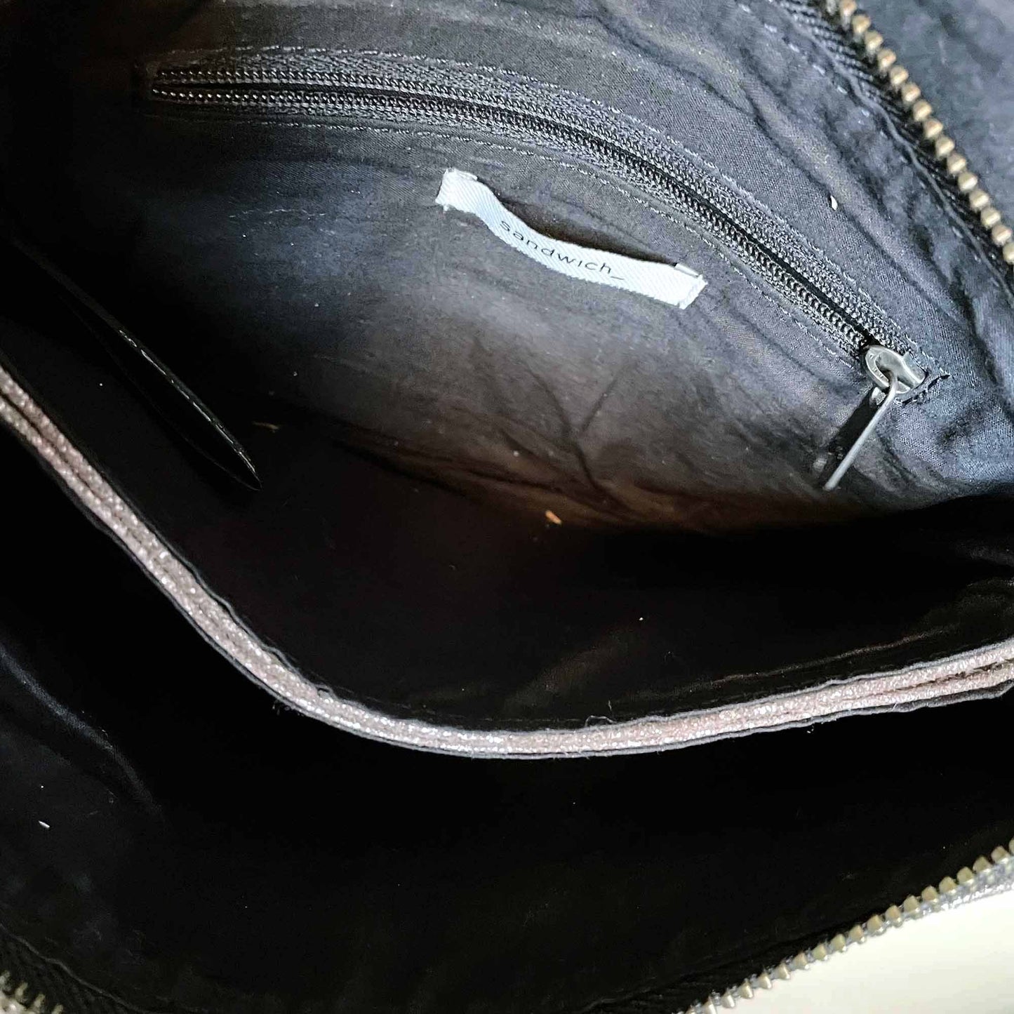 sandwich metallic leather crossbody