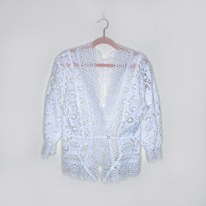 nwt sandro crochet lace single button wrap blouse - size 3 (large