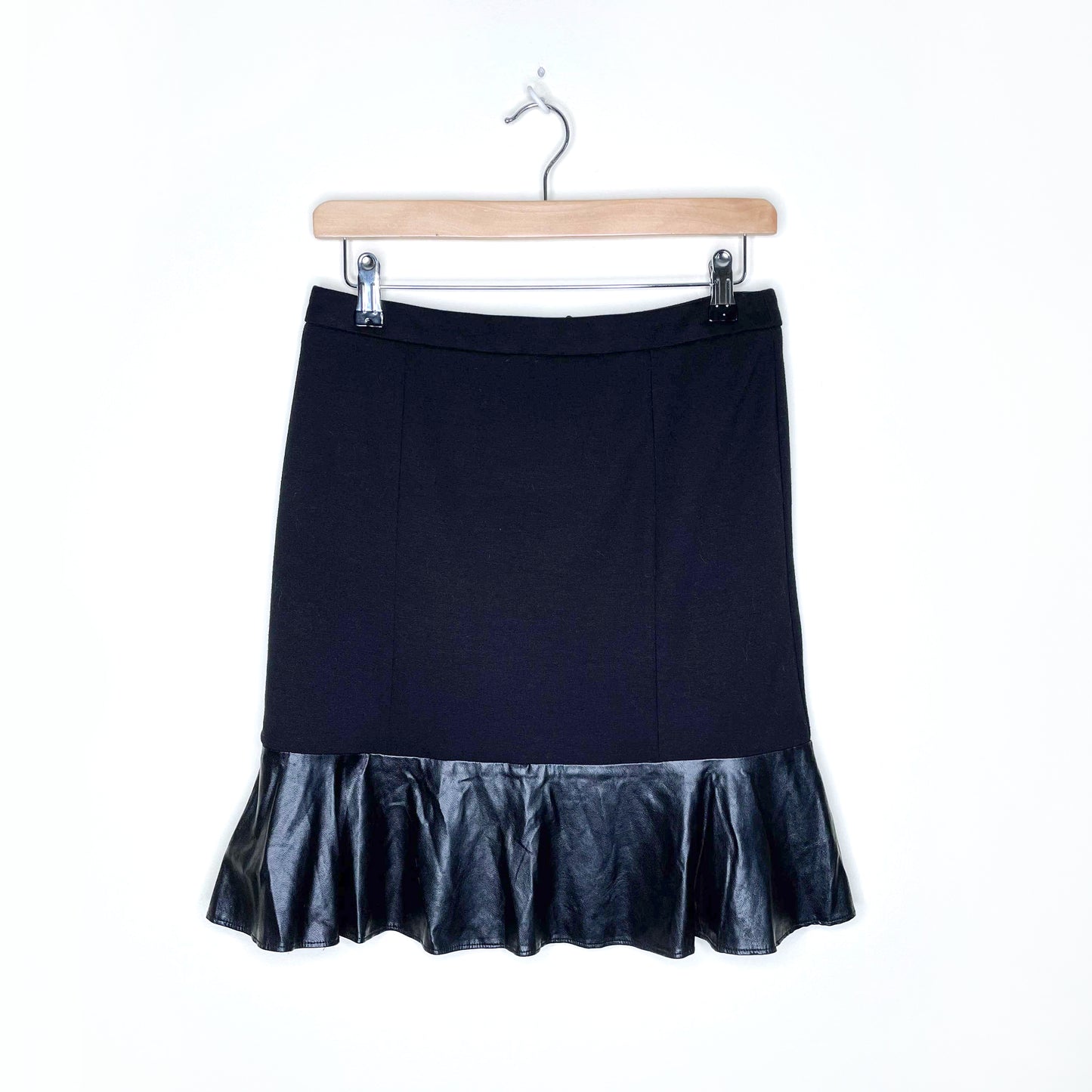 sandro black mini skirt with faux leather peplum hem - size 2