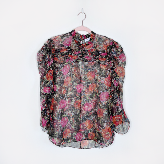 sandro silk metallic floral amina chiffon blouse - size 3