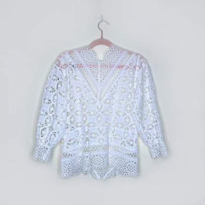 nwt sandro crochet lace single button wrap blouse - size 3 (large