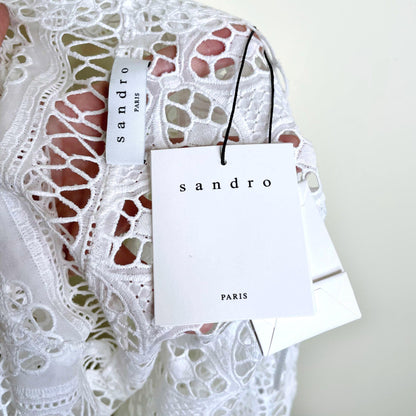 nwt sandro crochet lace single button wrap blouse - size 3 (large