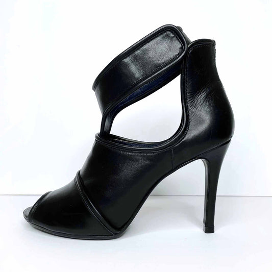 sandro apollinaire black leather peep toe heels - size 39
