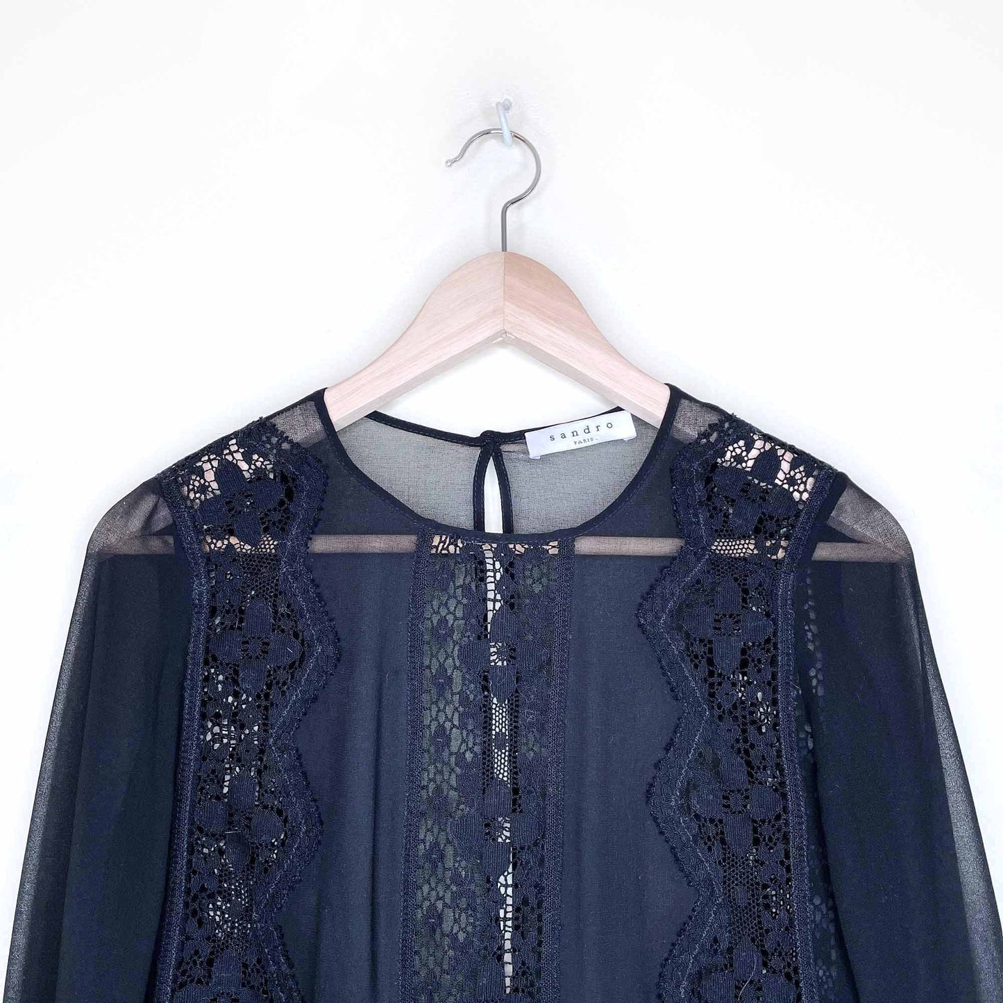 sandro paris black chiffon lace peplum hem blouse - size 2