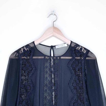 sandro paris black chiffon lace peplum hem blouse - size 2