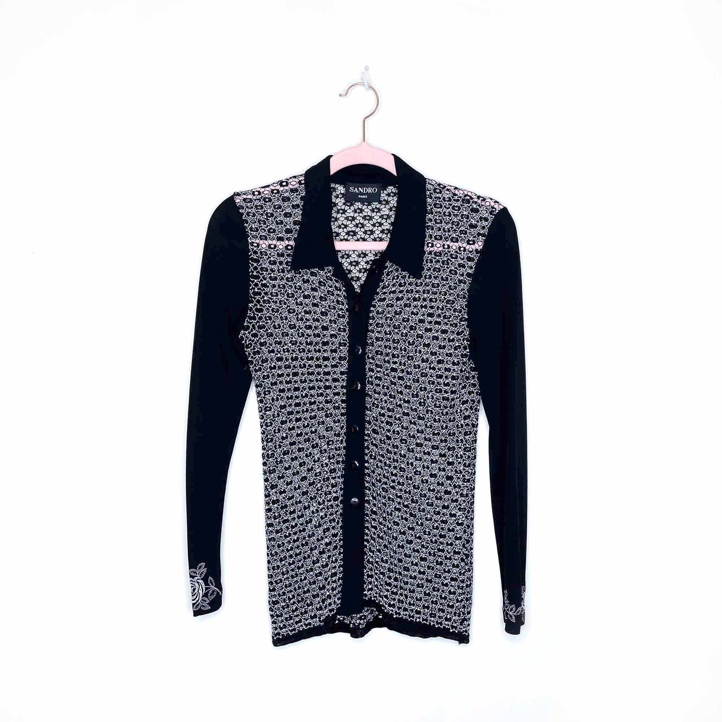 vintage 00's sandro crochet mesh button down shirt - size xs