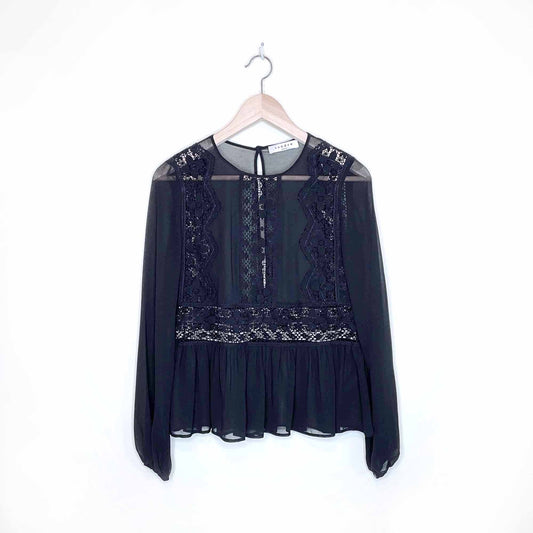 sandro paris black chiffon lace peplum hem blouse - size 2