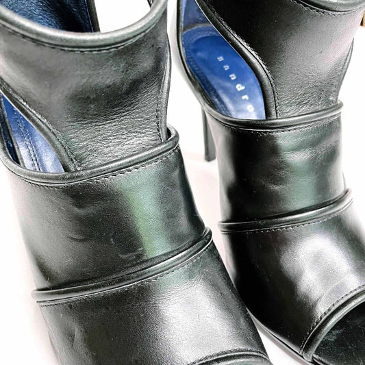 sandro apollinaire black leather peep toe heels - size 39