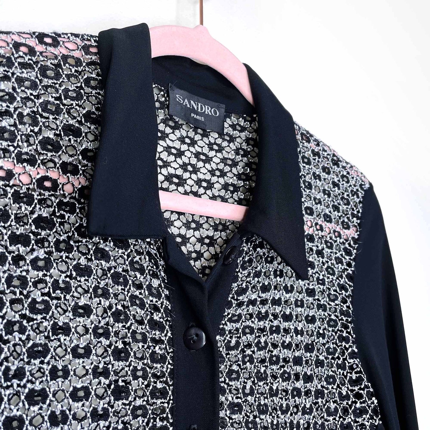 vintage 00's sandro crochet mesh button down shirt - size xs