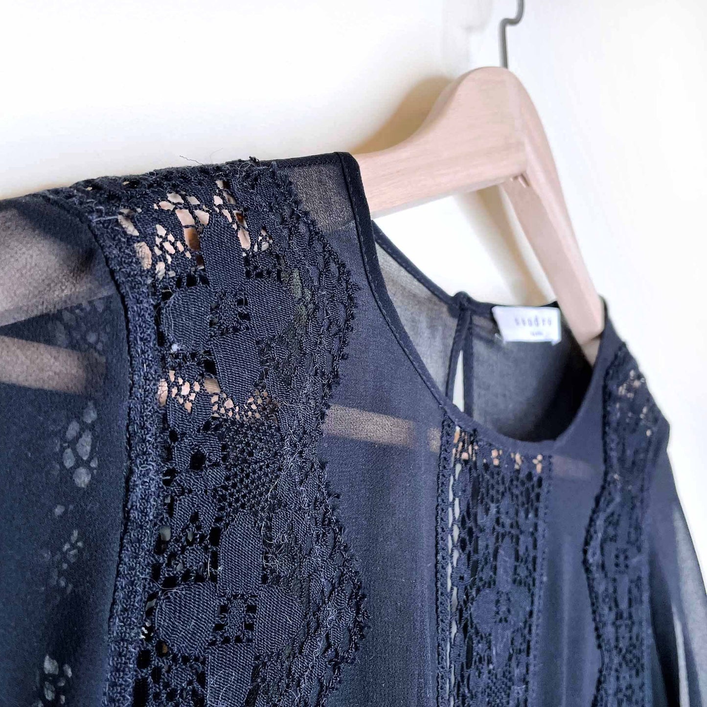 sandro paris black chiffon lace peplum hem blouse - size 2