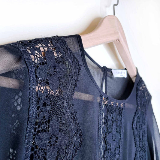 sandro paris black chiffon lace peplum hem blouse - size 2
