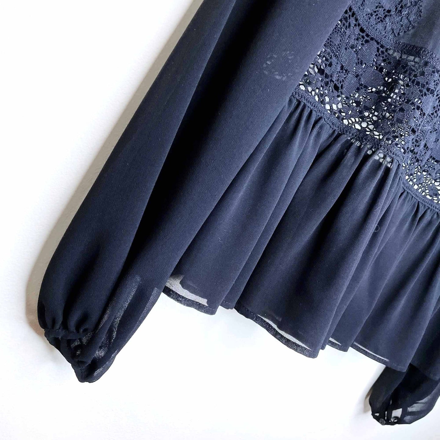 sandro paris black chiffon lace peplum hem blouse - size 2