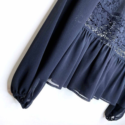 sandro paris black chiffon lace peplum hem blouse - size 2