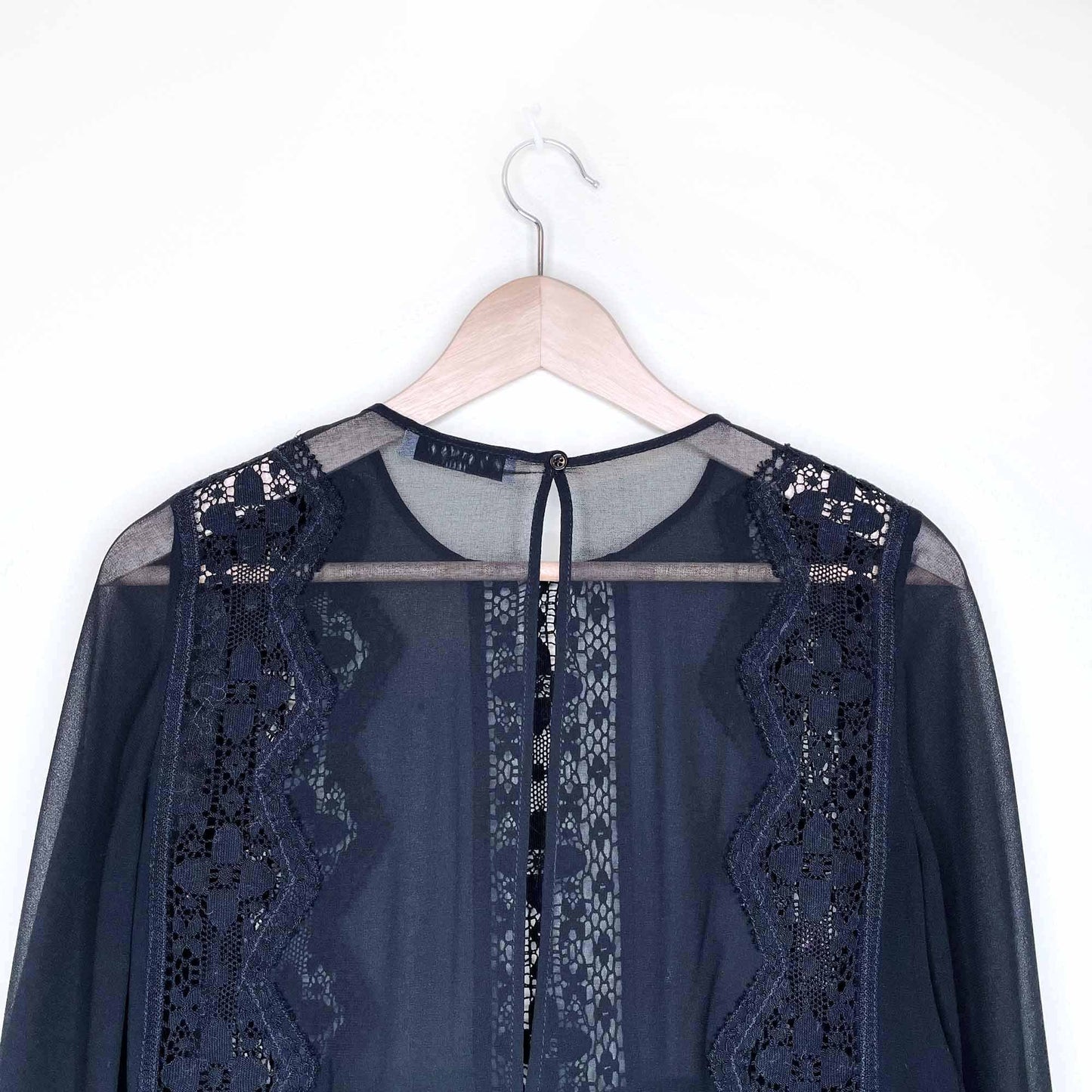 sandro paris black chiffon lace peplum hem blouse - size 2