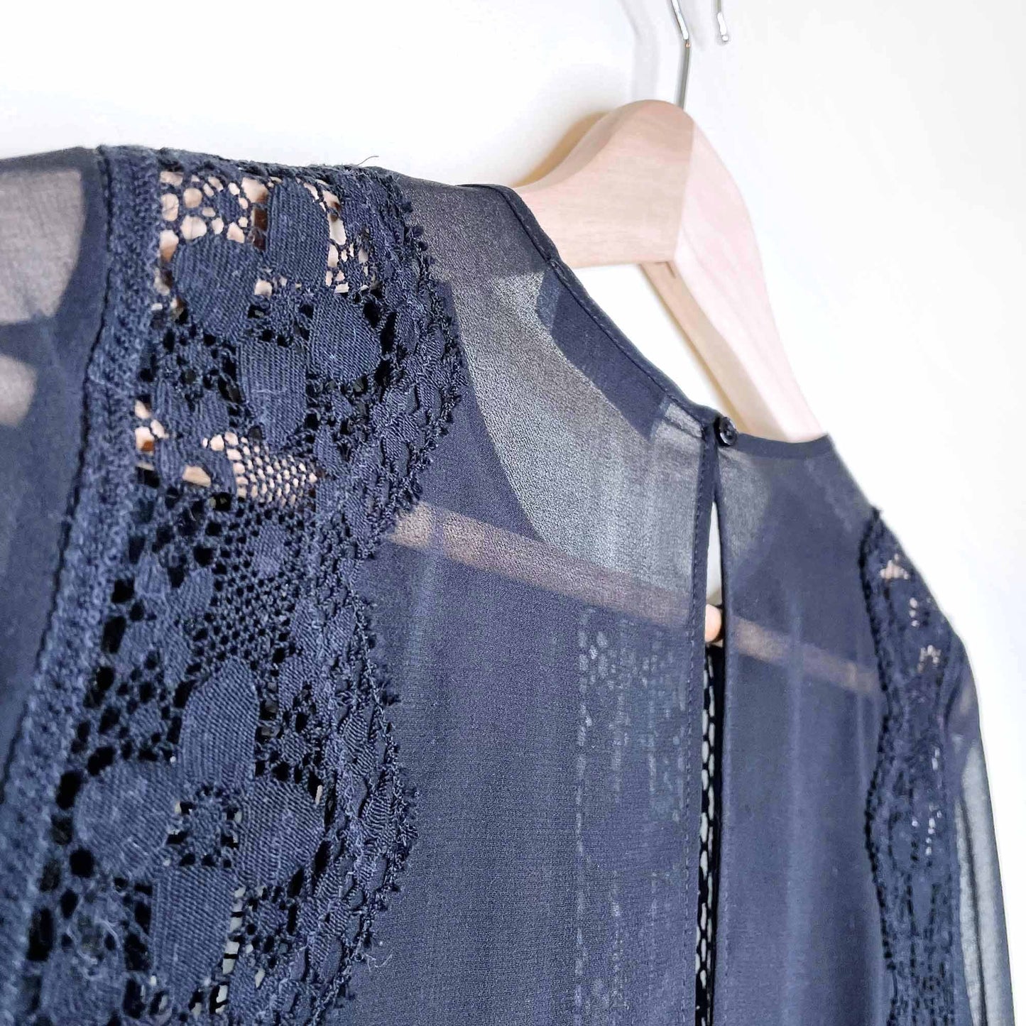 sandro paris black chiffon lace peplum hem blouse - size 2