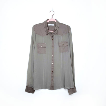 sass and bide silk chiffon twill combo utility button down shirt - size 44