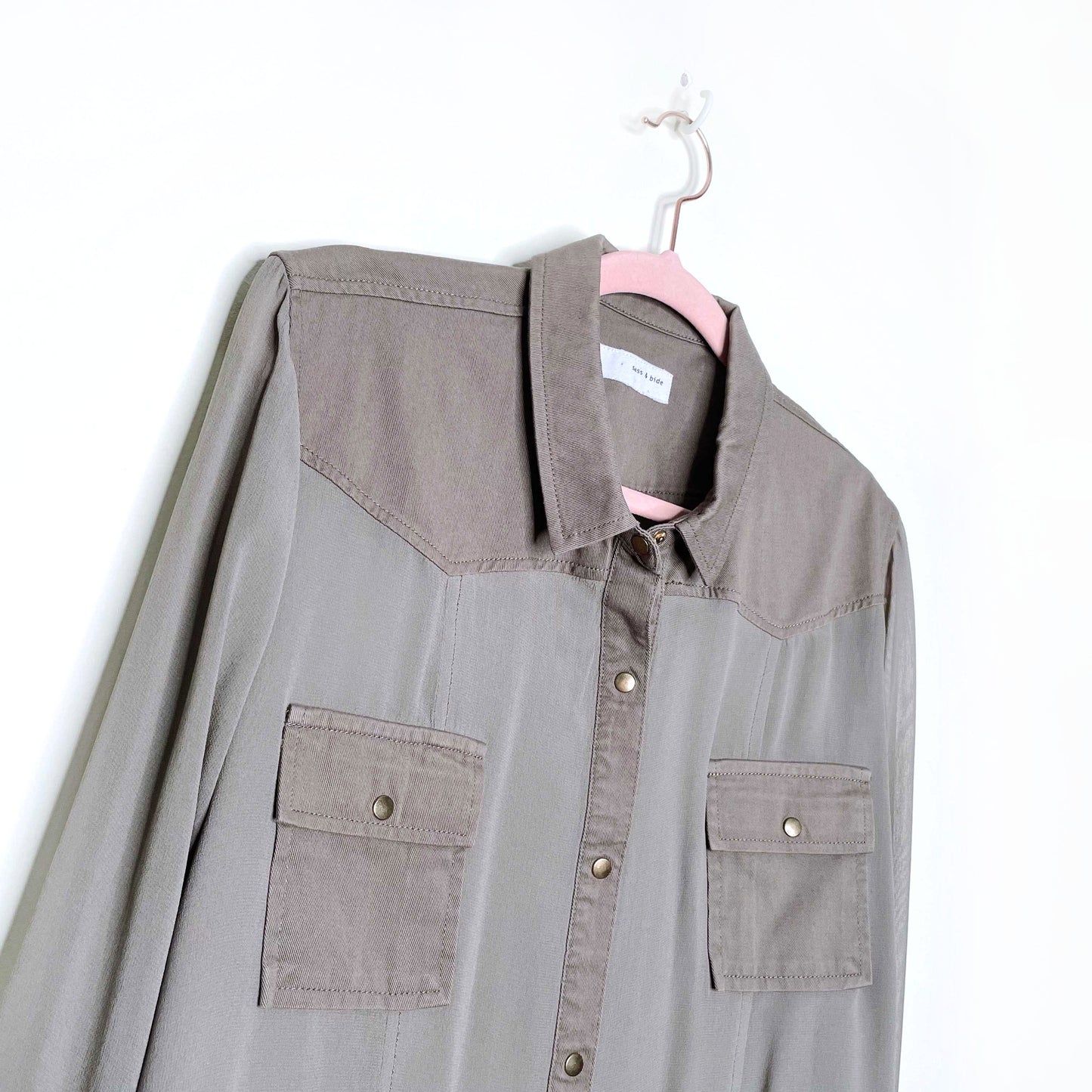 sass and bide silk chiffon twill combo utility button down shirt - size 44