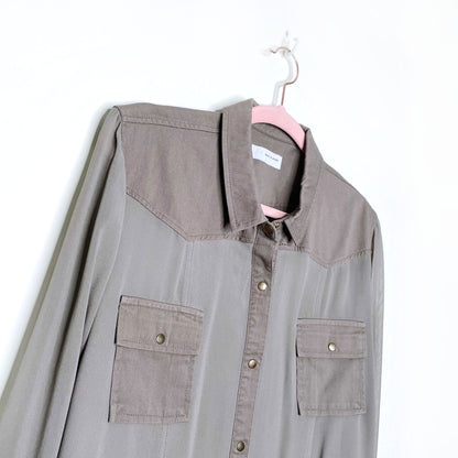 sass and bide silk chiffon twill combo utility button down shirt - size 44