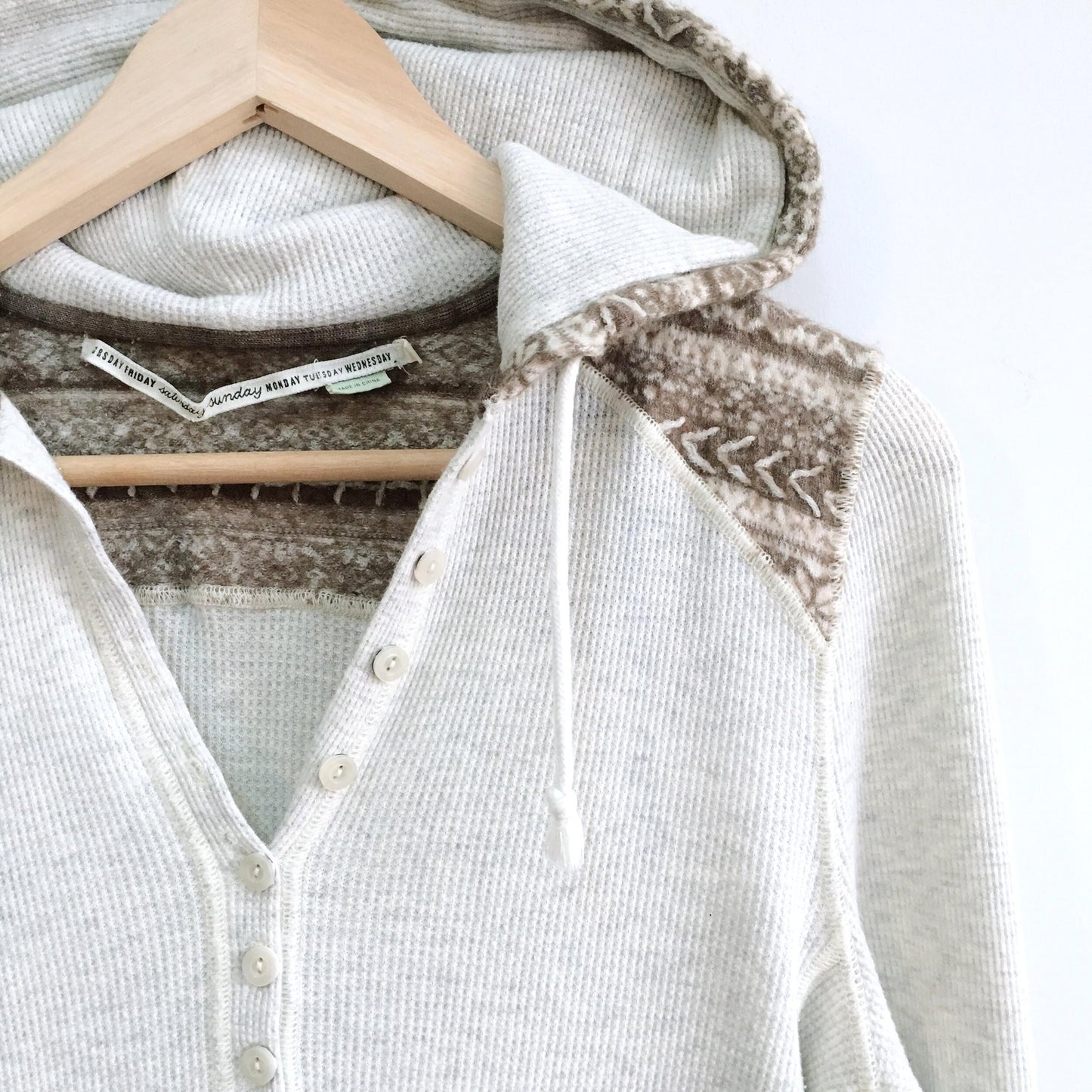 Saturday Sunday Fair Isle Thermal Hoodie - size Medium