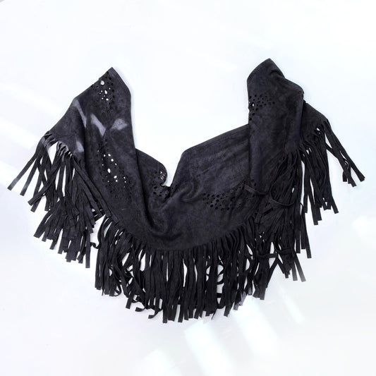 l'amour black faux suede fringe infinity scarf